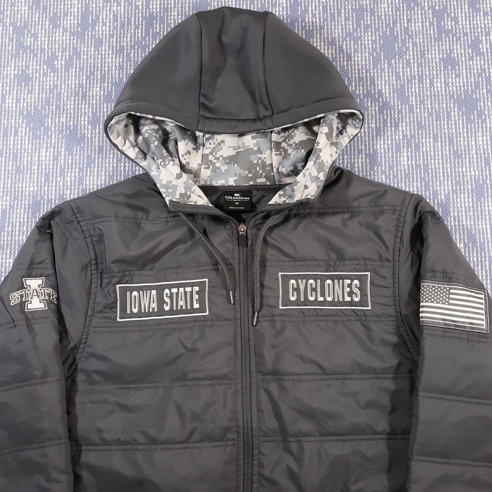 Iowa State Cyclones Puffer Jacket Mens M Colosseum Gray Full Zip Hooded USA